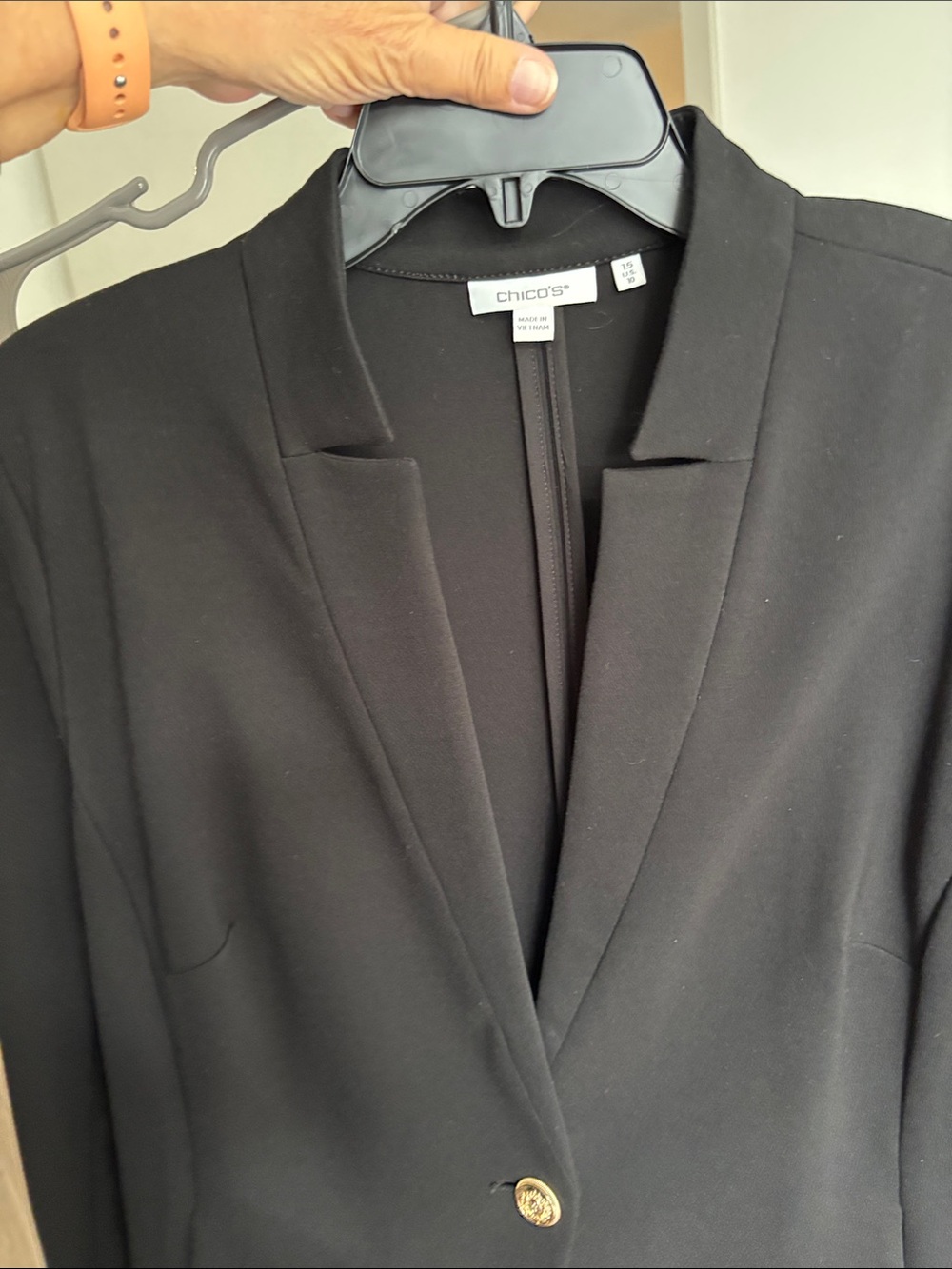 Beautiful Chico's Black Single-Button Tailored Blazer with Gold Button